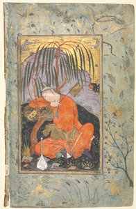 Schlafender Jüngling (verso), Illustration aus einem Einzelblatt-Manuskript von style of Riza yi Abbasi