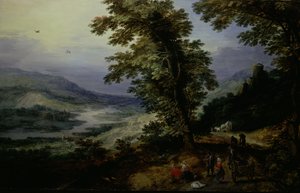 Bergstraße mit Reisenden, ca. 1610-25 von the younger Joos de Momper