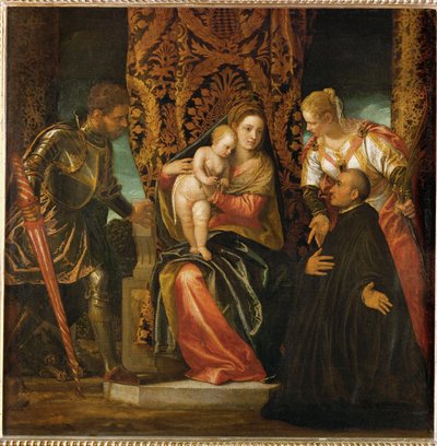 Heilige Maria und Jesus zwischen Heiligem Georg und Heiliger Justina mit einem knienden Benediktinermönch von (1528-88) Veronese