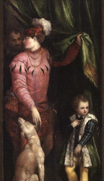Ein Jugendlicher mit elegant gekleidetem Jungen und Windhund von Veronese