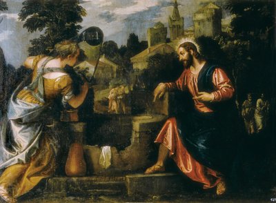 Christus und die Samariterin am Brunnen. Gemälde von Paolo Caliari genannt Paolo Veronese (1528-1588), 1580. Real Monasterio de San Lorenzo de El Escorial. von Veronese
