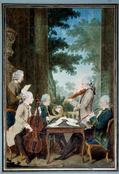 Herren Duport, Vachon, Rodolphe, Provers und Vernier Porträt einer Gruppe von Musikern während eines Konzerts von Carmontelle