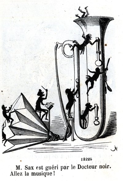 Herr Sax wird vom schwarzen Arzt verwundet. (Adolphe (Adolph) Sax, Erfinder des Saxophons (1814-1894) von Nadar