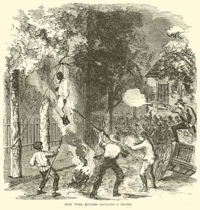 New Yorker Randalierer hängen eine schwarze Person, Juli 1863 (Gravur) von (after) American School