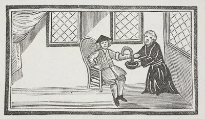 Darstellung des verräterischen Mönchs, der ihn zu Tode blutet, Illustration aus 