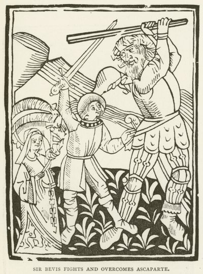 Sir Bevis kämpft und besiegt Ascaparte (Gravur) von (after) English School