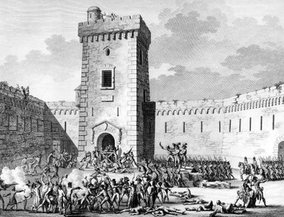 Französische Revolution und antirevolutionäre Bewegungen: Jakobinerstopp in Marseille und Aubagne, eingesperrt in Fort Saint John in Marseille und Massaker durch Royalisten am 17. Prairial An III (5. Juni) von (after) Girardet
