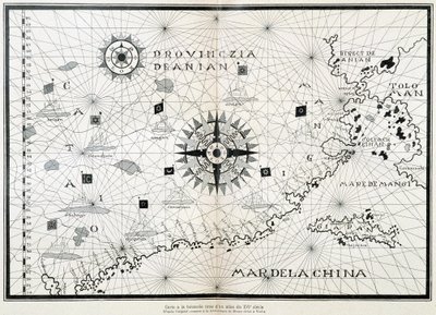 Karte des Kompasses aus einem Atlas des 16. Jahrhunderts, basierend auf dem Original, das in der Bibliothek des Museo Civico in Venedig aufbewahrt wird von (after) Italian School