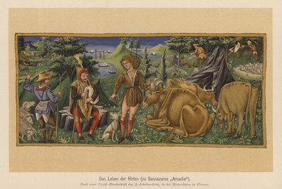Szene aus Jacopo Sannazaros Gedicht Arcadia von (after) Italian School