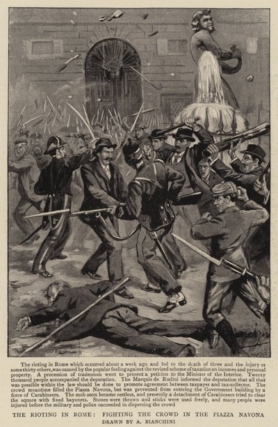 Die Unruhen in Rom, Kampf gegen die Menge auf der Piazza Navona von (after) Italian School