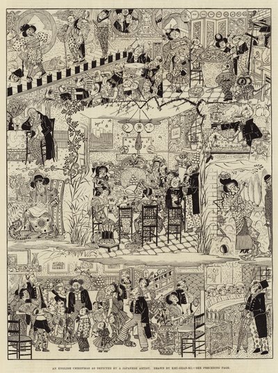 Ein englisches Weihnachten, dargestellt von einem japanischen Künstler (Stich) von (after) Japanese School