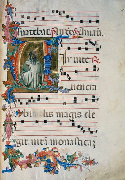 Illuminierte Initiale mit der Figur des San Romualdo (Corale 8, c. 76), für Chorbuch 8 von Santa Maria degli Angeli von (c.1370 1425) Lorenzo Monaco