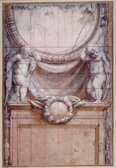 Zwei Putti, die ein leeres Medaillon stützen von (c.1489 1534) Correggio