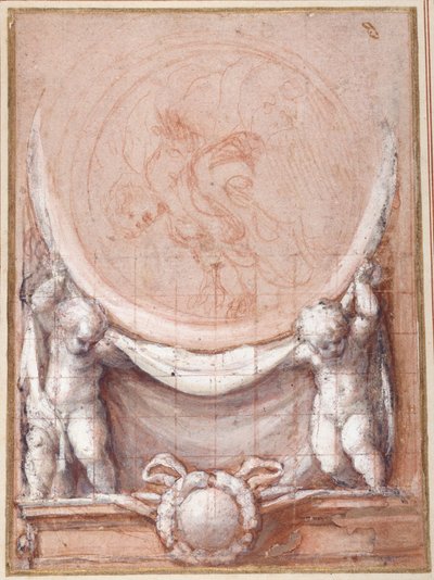 Zwei Putti, die ein Medaillon stützen, auf dem der wolkentragende Christus dargestellt ist von (c.1489 1534) Correggio