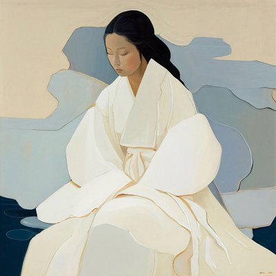 Ein koreanisches Gemälde, eine Frau in einem traditionellen Hanbok, Wanddekoration zum Verkauf von F. Abderrahim