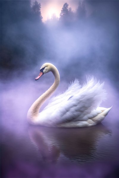 Weißer Schwan mit ausgebreiteten Flügeln auf ruhiger Wasseroberfläche von F. Abderrahim