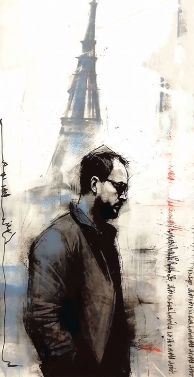 Gemälde eines Mannes, der in Paris spaziert von F. Abderrahim