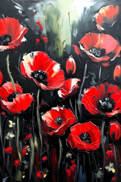 Messer Malerei, leuchtend rote Mohnblumen von F. Abderrahim