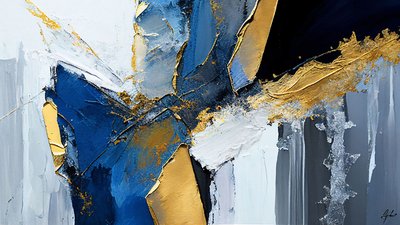Texturiertes Gemälde mit dicken Pinselstrichen von F. Abderrahim