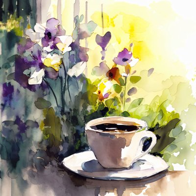 Aquarell Kaffeetasse Abstraktes Gemälde von F. Abderrahim