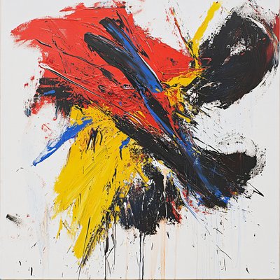 Abstrakte Bunte Pinselstriche, Rot Blau Gelb und Schwarz von F. Abderrahim