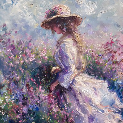 Dame im Kleid in der Natur, erhebender Duft des Lebens, Monet-Stil von F. Abderrahim