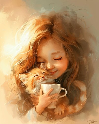 Kleines Mädchen, ihre Katze und die Liebe zu gutem Kaffee von F. Abderrahim