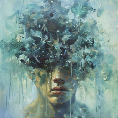 Mann, der tiefe Traurigkeit ausdrückt, Psychologie-Kunstmalerei, impressionistisch von F. Abderrahim