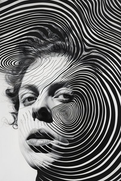 Mann im Paranoia-Wirbel, minimalistische Zeichnungsskizze von F. Abderrahim
