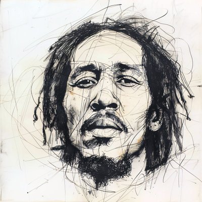 Minimalistische Skizze von Bob Marley, berühmter Sänger von F. Abderrahim