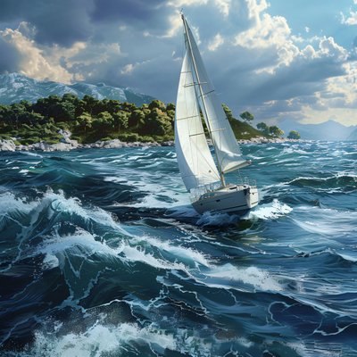 Weiße Segelyacht an der kroatischen Küste mit natürlichem Licht von F. Abderrahim