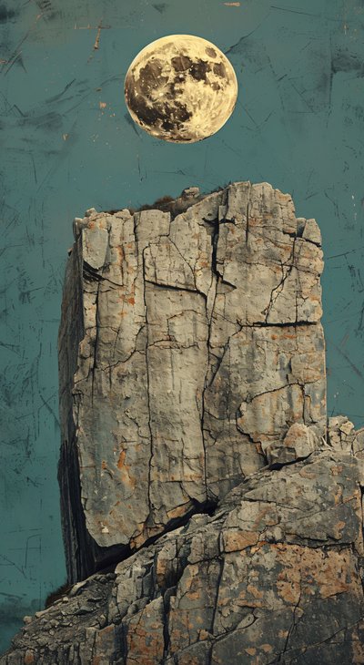 Gelber Mond über einem Felsen, amerikanische Wüstenlandschaft von F. Abderrahim