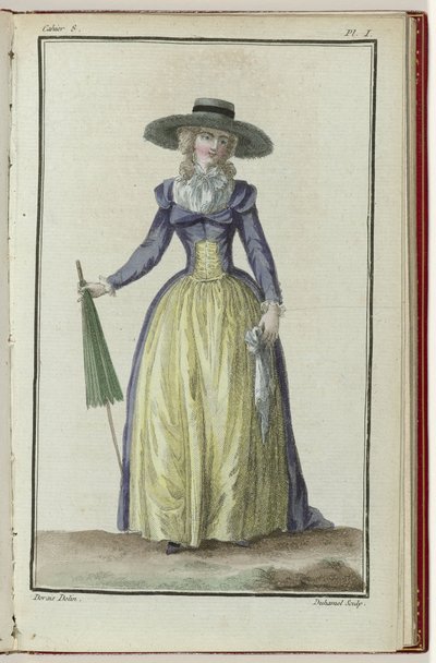 Cabinet des Modes ou les Modes Nouvelles, 1. März 1786, 8. Heft, Tafel I von A.B. Duhamel