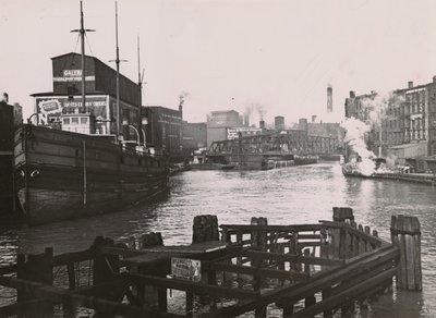 Ansicht der Rush St. Bridge und Kirks Seifenfabrik, 1894 von A.C. Christensen