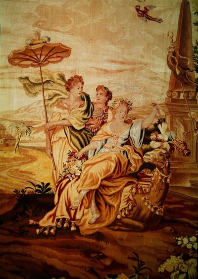 Asien, aus einem Wandteppich der vier Ecken der Welt, Detail einer Gruppe von Figuren in der Mitte beim Kamel (Detail) von A. Baertams