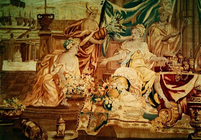 Asien, aus einem Wandteppich der vier Ecken der Welt, Detail der Figuren, erste Hälfte des 18. Jahrhunderts (Detail) von A. Baertams