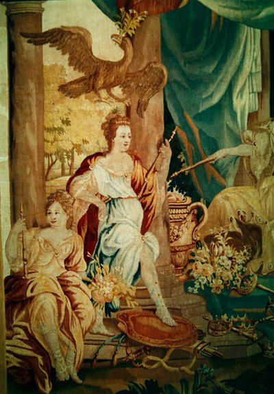 Europa, aus einem Wandteppich der vier Ecken der Welt, Detail der Figuren links von A. Baertams