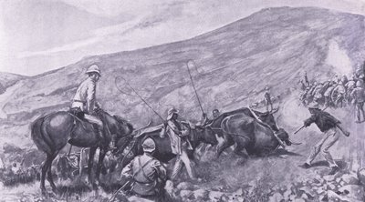 Transportprobleme in Barberton: Wie die Kanonen und Wagen die Berge hinaufgebracht wurden, Illustration aus After Pretoria: The Guerilla War, 1902 von A. C. Ball