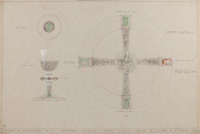 Kapelle der Ritterlichkeit: vorgeschlagener Kelch, Patene und Almosenschale von A. Edward Jones and Co.