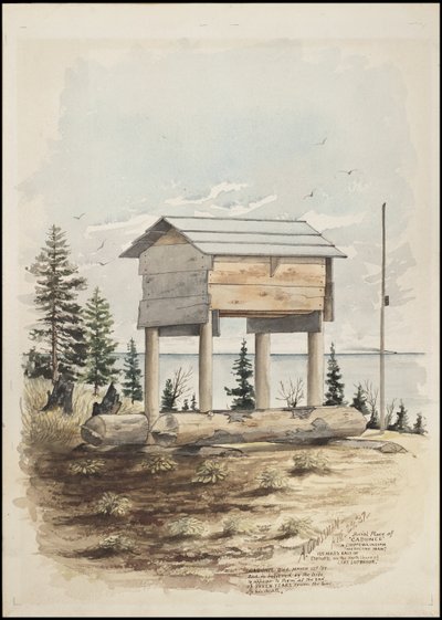 Zeichnungen, die die Grabstätte von "Cadunce" einem Chippewa-Indianer "Medizinmann", eine Navajo-Sandmalerei und Crow-Steinmalereien darstellen von A. Grossman