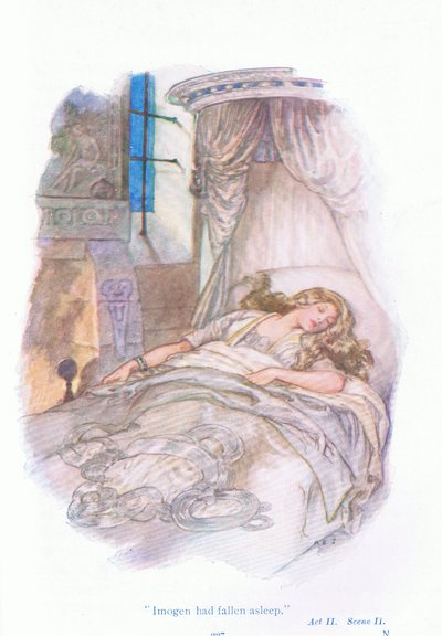 Imogen war eingeschlafen (Cymbeline), aus Geschichten von Shakespeare, veröffentlicht von Ward Lock & Co Ltd von A. Jackson