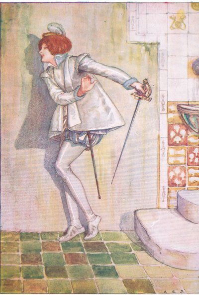 Die arme Viola fürchtete, auf ihr Schwert zu schauen (Was ihr wollt), aus Tales from Shakespeare, veröffentlicht von Ward Lock & Co Ltd von A. Jackson