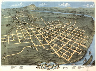 Vogelperspektive der Stadt Chattanooga, Hamilton County, Tennessee 1871 von A. Ruger