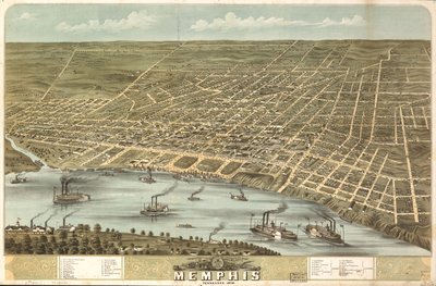 Vogelperspektive der Stadt Memphis, Tennessee 1870 von A. Ruger