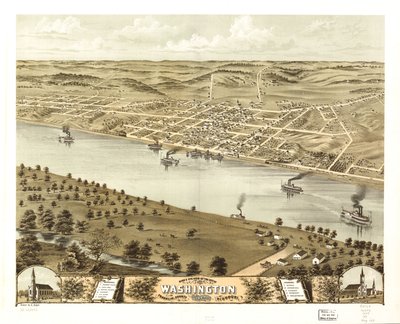 Vogelperspektive der Stadt Washington, Franklin County, Missouri 1869 von A. Ruger