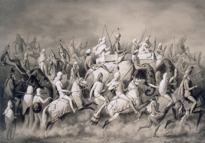 Chir Singh, Maharadscha der Sikhs und König von Punjab mit seinem Gefolge auf der Jagd in der Nähe von Lahore, 1859 von A. Soltykoff