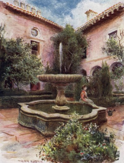 Die Alhambra, Garten von Daraxa (Farblithografie) von A. Trevor Haddon