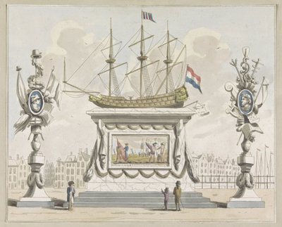 Handel und Seefahrt, Dekoration auf dem Nieuwmarkt, 1795 von A. Verkerk