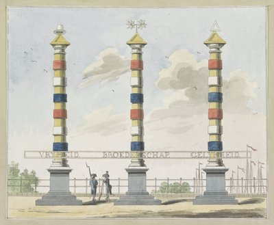 Freiheit, Brüderlichkeit und Gleichheit, Dekoration auf der Hogesluis, 1795 von A. Verkerk