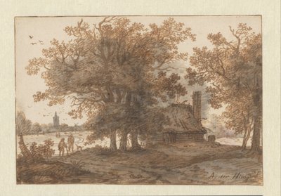 Landschaft mit einem Haus zwischen Bäumen von Aarnout ter Himpel
